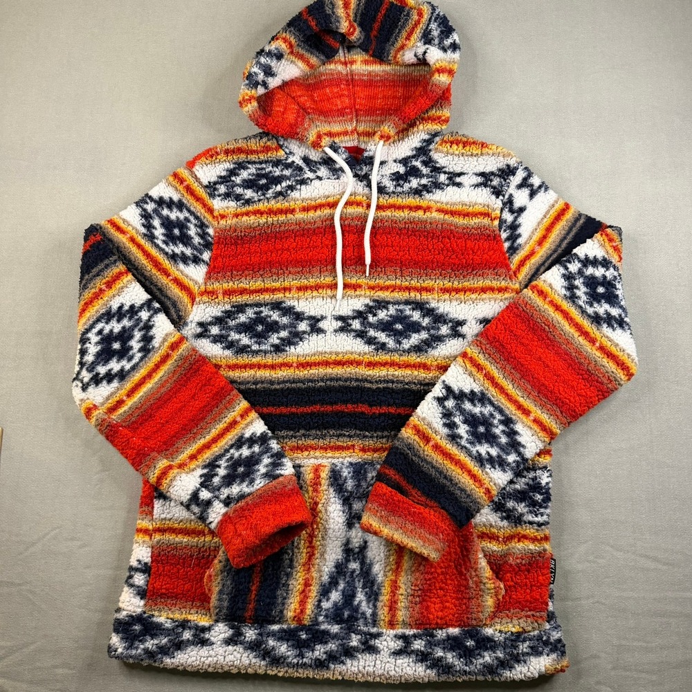 Brooklyn Cloth Mens Aztec Sherpa Hoodie Orange Red Geometric Fleece M